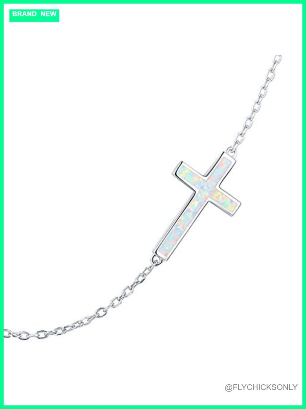 925 Sterling Silver Opal Cross Necklace 20 in Adjustable Chain